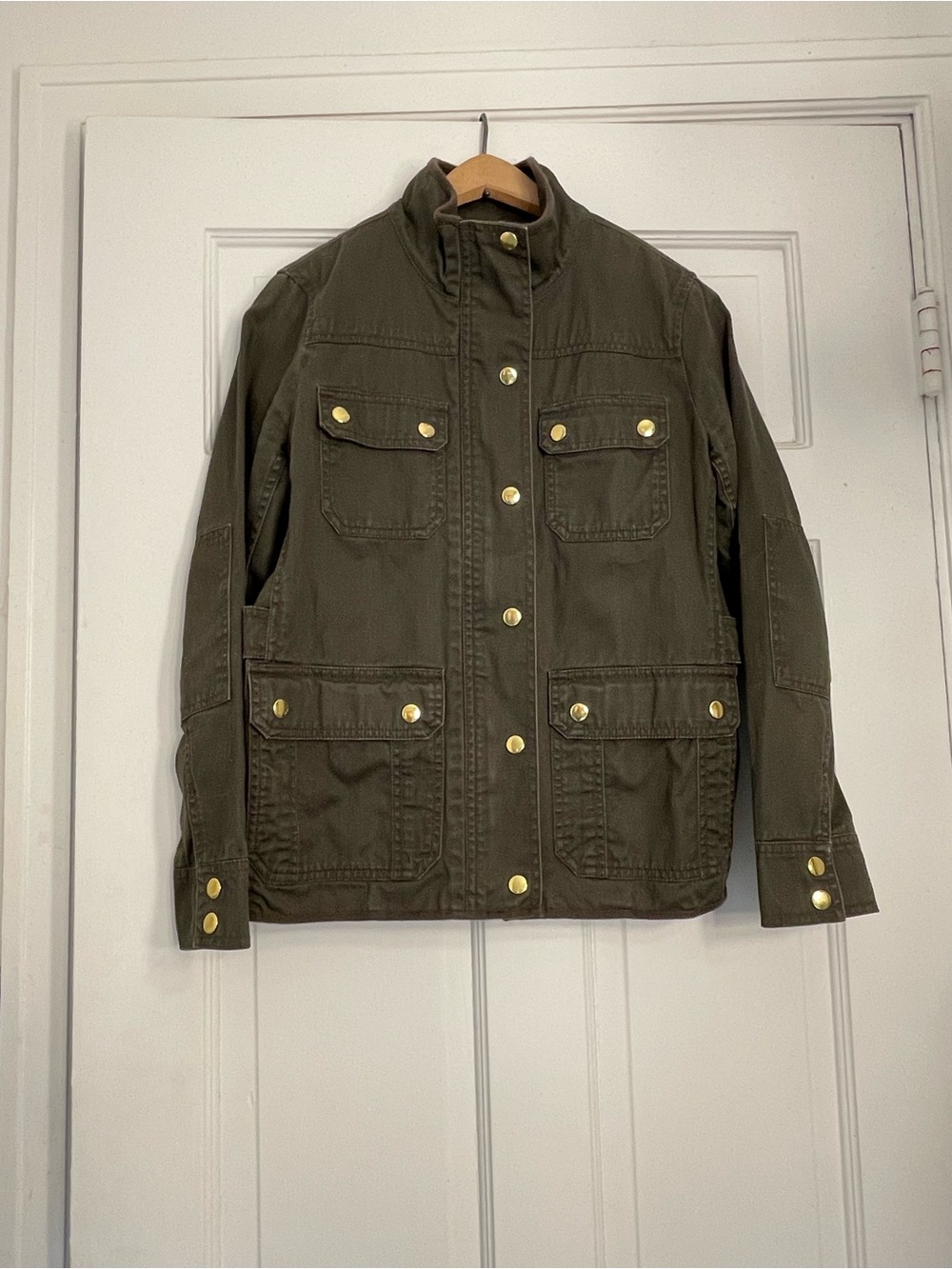 J. Crew Olive Green Field Jacket with Floral Trim